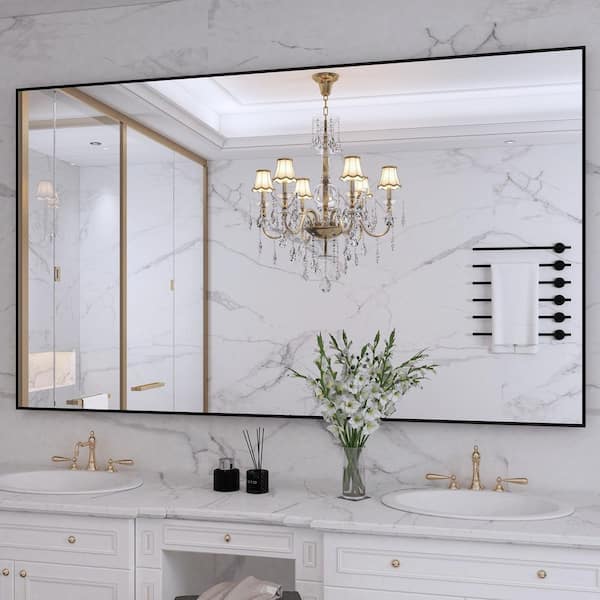 Klajowp 60 in. W x 36 in. H Large Rectangular Aluminum Alloy Framed Wall Mounted Bathroom Vanity Mirror in Black