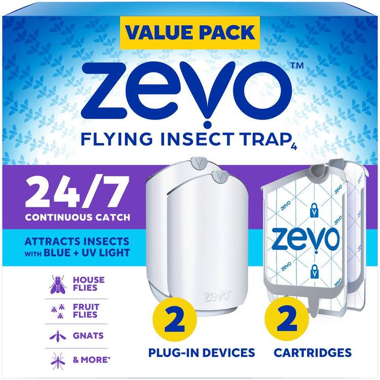 ZEVO Indoor Flying Lawn Insect Control Trap for Fruit Flies, Gnats, and House Flies Multi-Pack(2 Plug-Ins Plus 2 Refills)