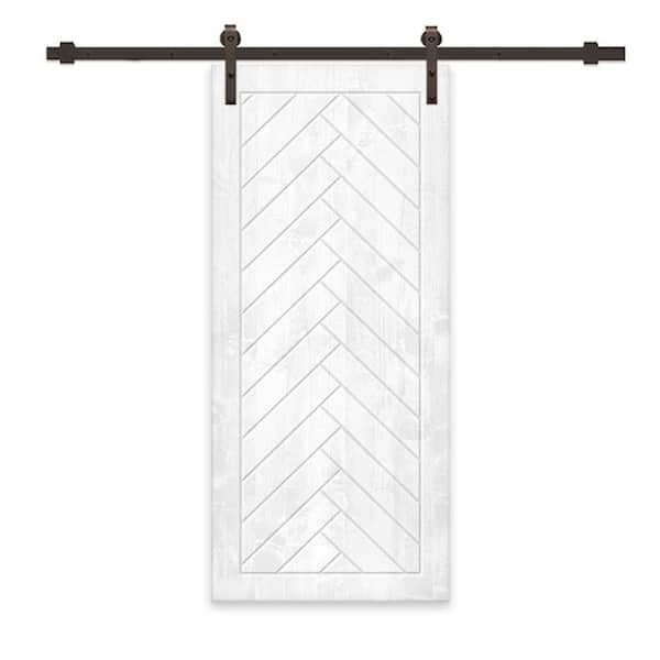 CALHOME 32 in. x 96 in. White Stained Pine Wood Modern Interior Sliding Barn Door with Hardware Kit