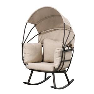 Metal Outdoor Rocking Chair Patio Egg Chair with Biege Cushion