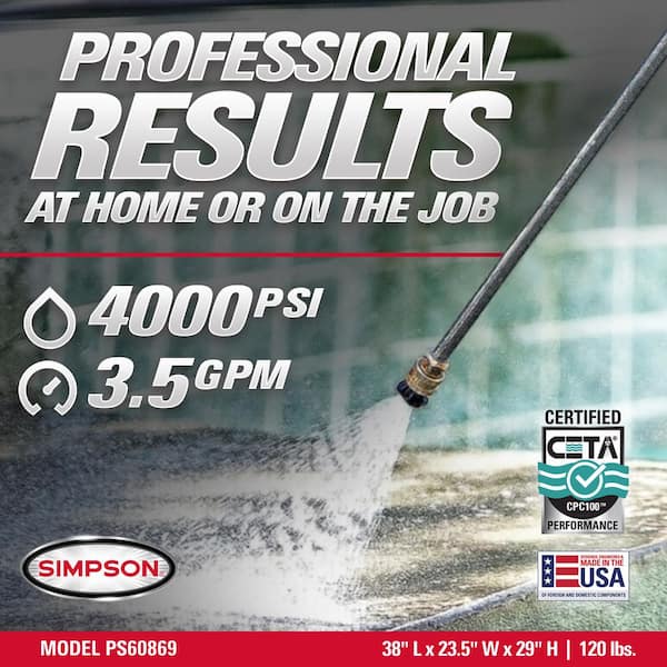 4000 PSI 3.5 GPM Gas Pressure Washer, Honda GX270 Engine, AAA Triplex Pump Heavy-Duty Cold Water Commercial Power Washer