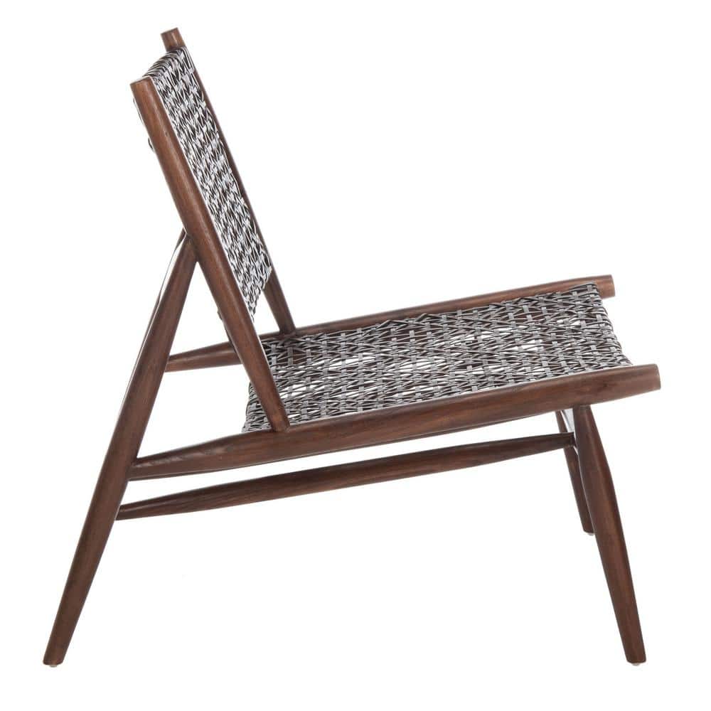 Transitional Brown Leather Weave Accent Chair with Sungkai Wood