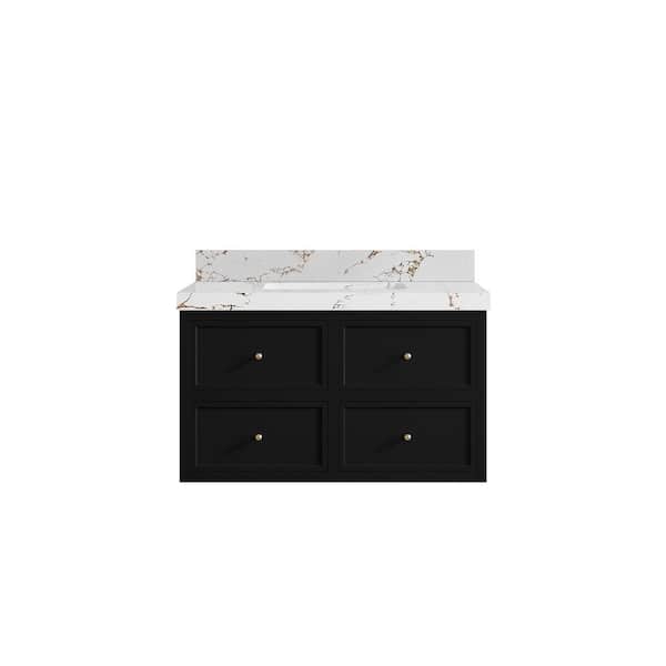 Willow Collections Roswell 36 in. Single Sink Freestanding Black Bath Vanity with Viola Brown Qt. Top Unassembled