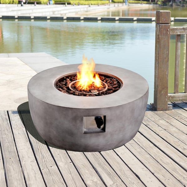 Teamson Home Outdoor 36 In W X 15 In H Round Concrete Gas Fire Pit Hf36501aa The Home Depot