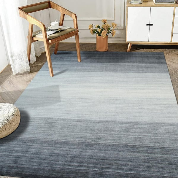 EORC Charcoal Handloomed Wool Transitional Rainbow Loom Rug, 10 ft. x 14 ft. Area Rug