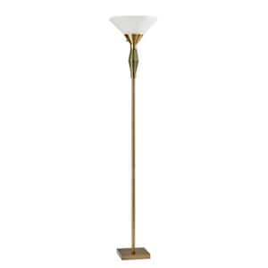 71 in. Brass LED Light Changing Torchiere Floor Lamp with White Frosted Glass Cone Shade