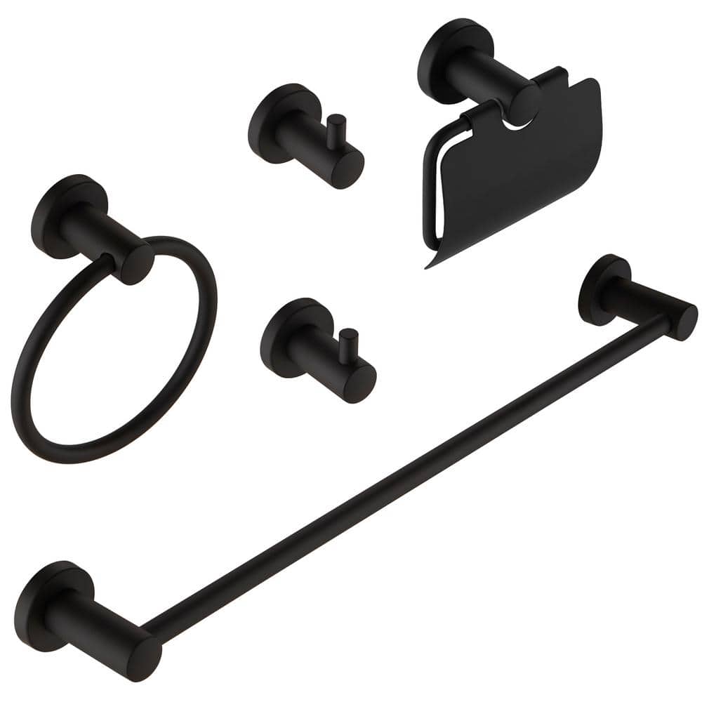 5-Piece Bath Hardware Set with Towel Bar Towel Ring Towel Hook Toilet Paper Holder in Matte Black price history on PriceWatchPro