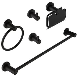 5-Piece Bath Hardware Set with Towel Bar Towel Ring Towel Hook Toilet Paper Holder in Matte Black