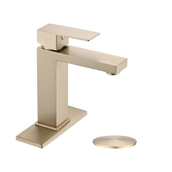 Unbranded Single Hole Single-Handle Low-Arc Bathroom Faucet with Pop-up Drain Assembly in Brushed Gold