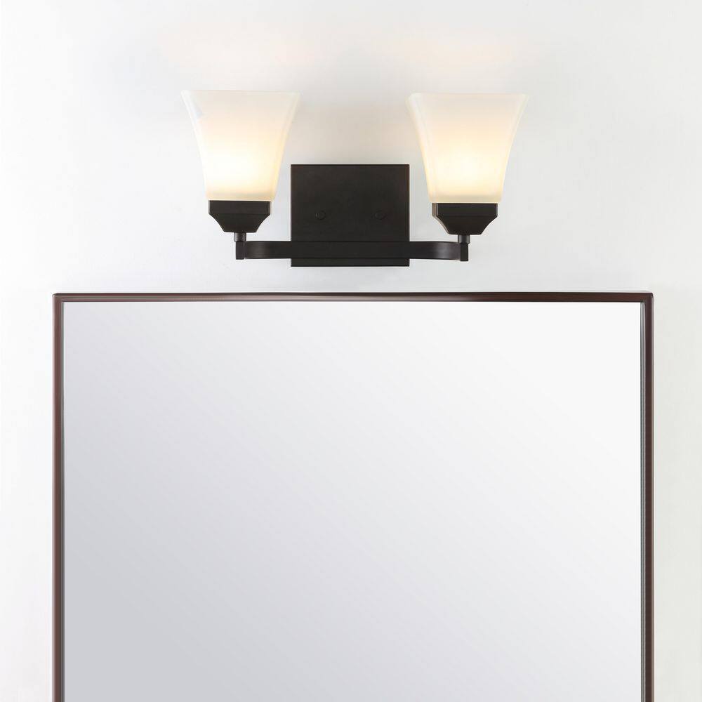 15" Black Iron and Frosted Glass Bathroom Vanity Light
