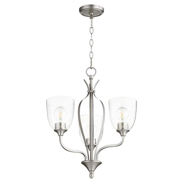 Quorum INTERNATIONAL Jardin 3-Light Satin Nickel Chandelier with Clear Seeded Glass