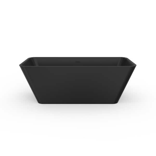67 in. x 31.5 in. Artificial Stone Soaking Bathtub in Black Solid Surface Modern Tub with Overflow and Pop-up Drain