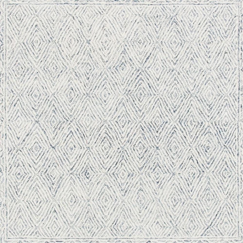 Ivory Hand-Tufted Wool Square Area Rug, 7'