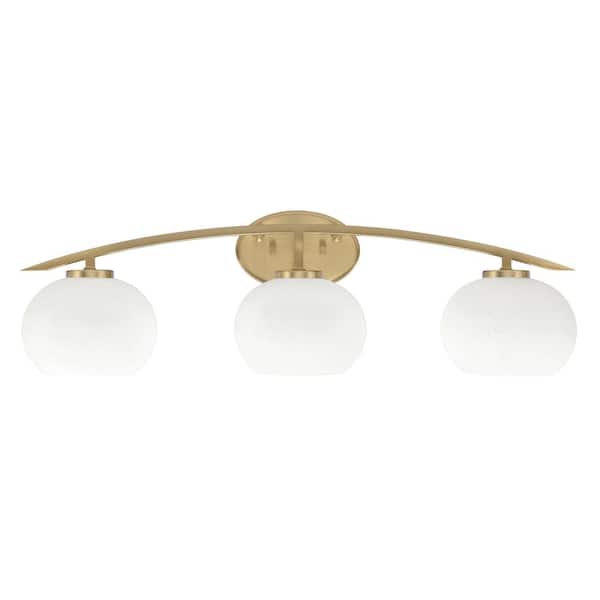 Unbranded Siena 29 in. 3-Light Vanity Light New Age Brass with White Muslin Glass Shades