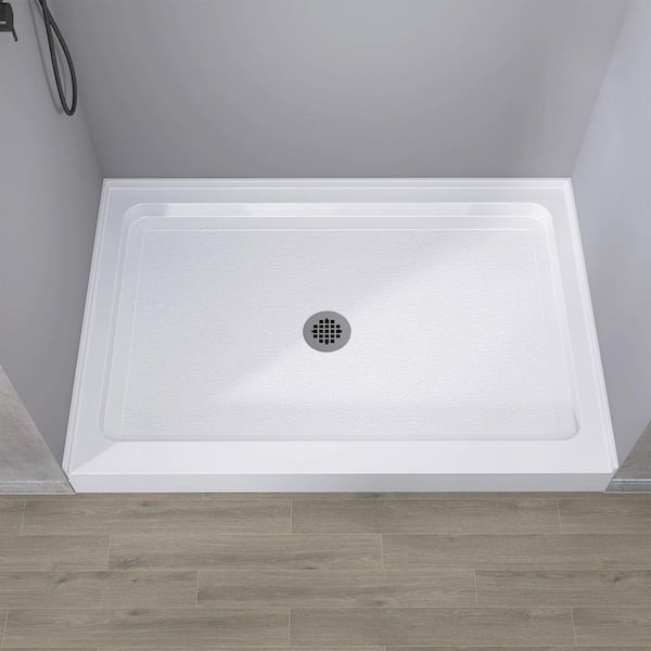 48 in. x 30 in. Acrylic Single Threshold Shower Pan Alcove Floor Rectangular Shower Pan Base with Center Drain in White