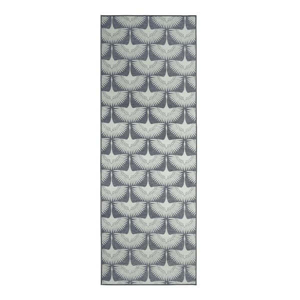 Flock Slate Grey/Off White Washable Rug 2.5 ft. x 7 ft. Runner Rug