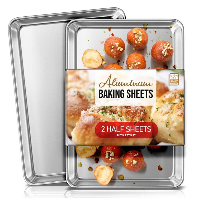 JoyTable Aluminum Baking Sheet Set, 2 Pack Commercial Cookie Sheet Set for Baking, Half Sheet Pan - 18" X 13"