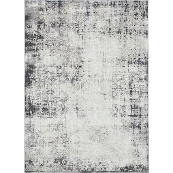 LOOMAKNOTI Aysal Athna Gray 7 ft. 10 in. x 9 ft. 10 in. Geometric Polypropylene Indoor Area Rug