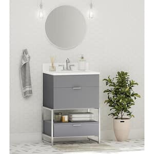 Grafton 25 in. W x 19 in. D Wall Hung Vanity Twilight Gray, Cultured Marble Vanity Top in Solid White with White Basin