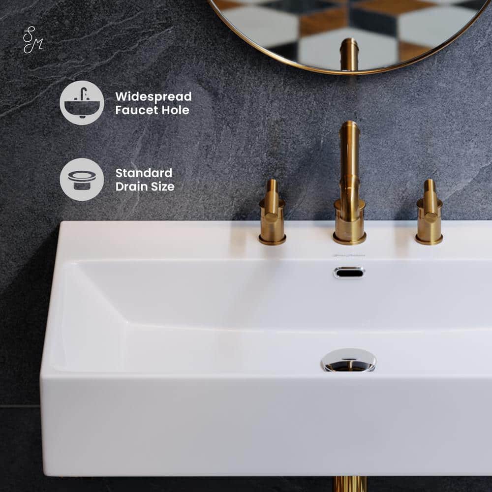 Claire 30" White Ceramic Wall-Mount Rectangular Bathroom Sink