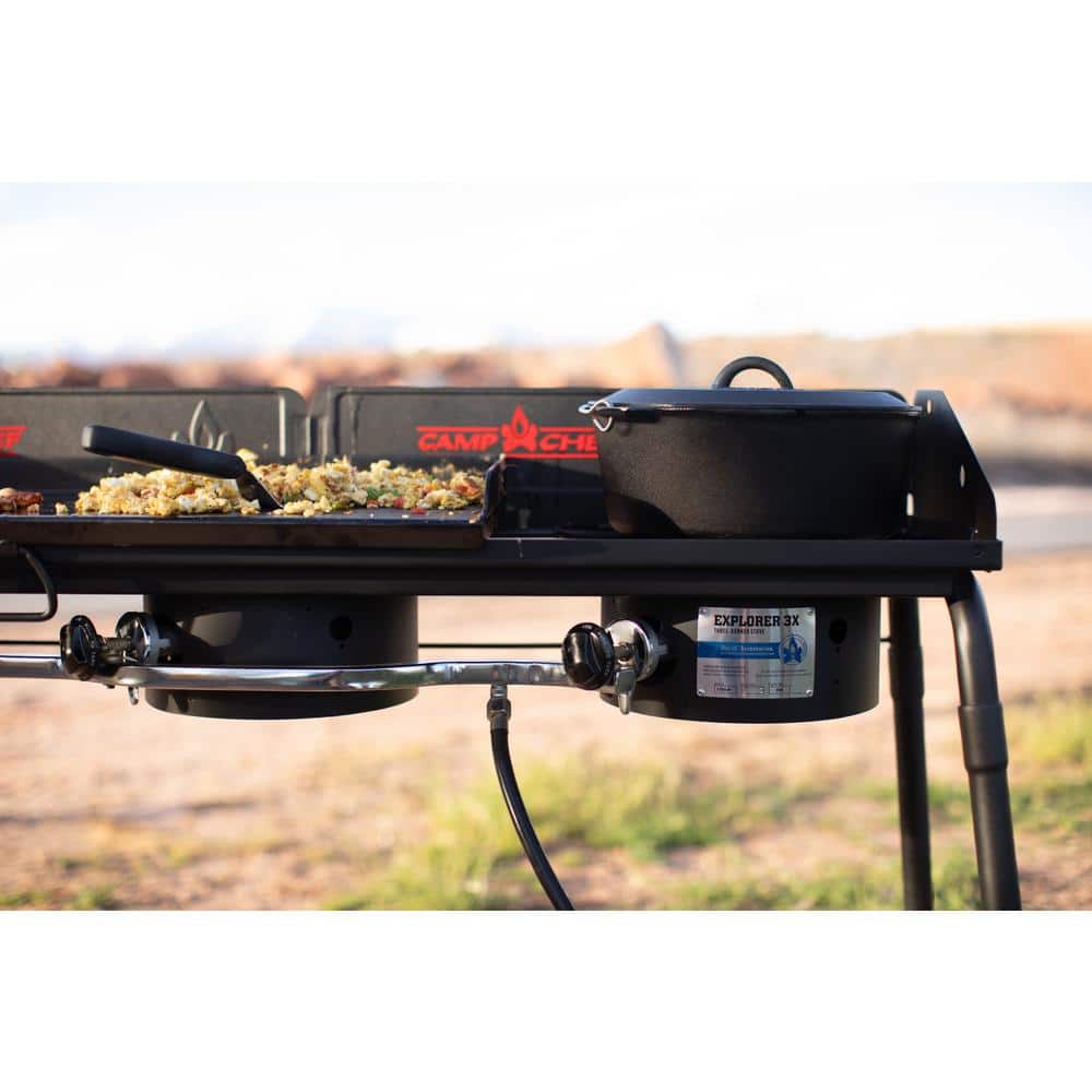 Black Steel 3-Burner Portable Gas Camping Stove