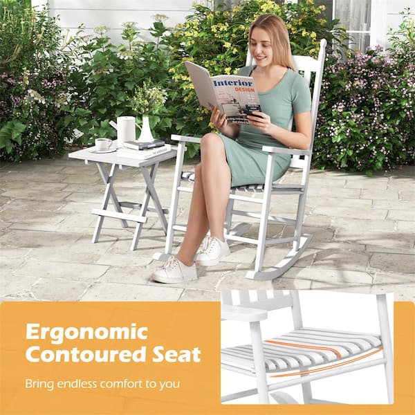 Costway White Wood Outdoor Rocking Chair with Solid Rocking Base