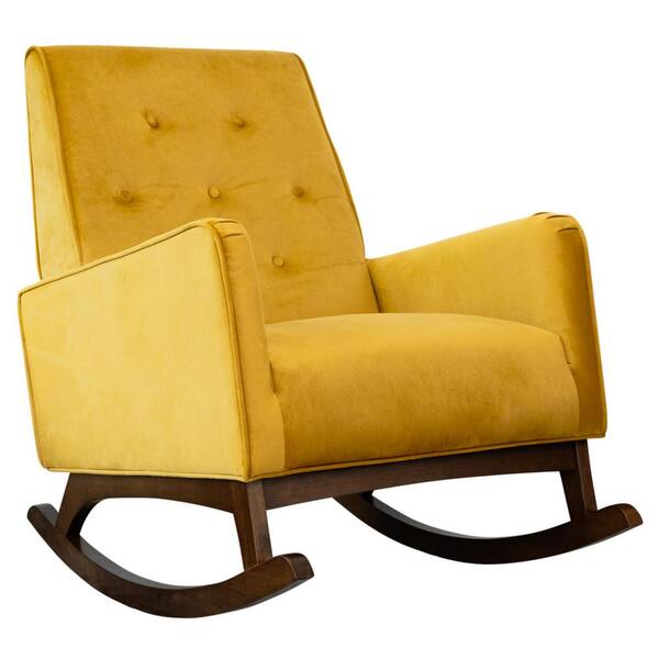 Ashcroft Furniture Co Dalston Modern Velvet Upholstered Indoor Livingroom Rocking Accent Chair in Dark Yellow