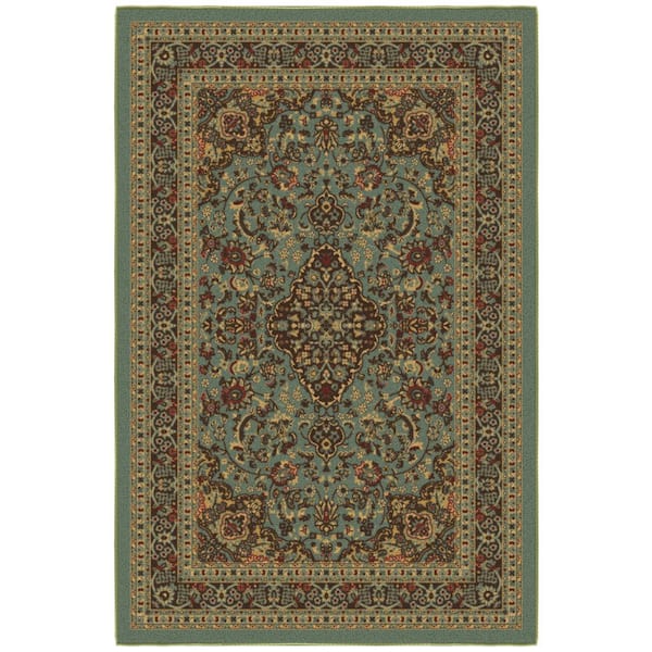 Ottomanson Ottohome Collection Non-Slip Rubberback Medallion Oriental 3x5 Indoor Area Rug, 3 ft. 3 in. x 5 ft., Dark Seafoam Green