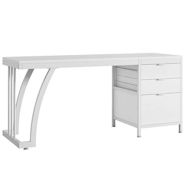BYBLIGHT Helotes 59 in. White Makeup Vanity Desk with 3-Drawers, Chic Makeup Desk with Reversible Drawers (Only Desk)