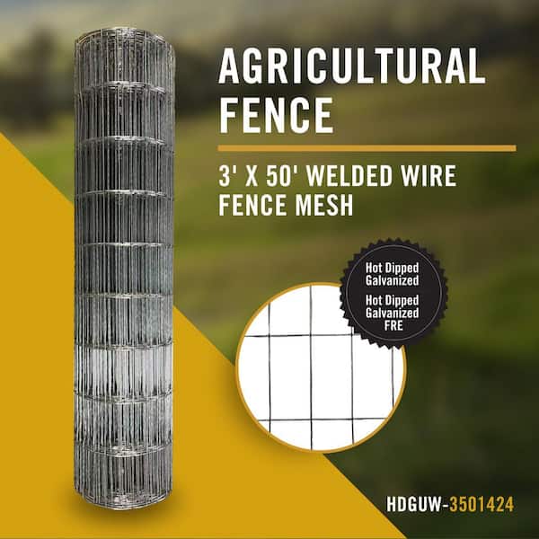 Welded Wire Mesh 3 ft. x 50 ft. Utility Fence, 2 in. x 4 in. Rectangular Mesh, Hot Dipped Galvanized