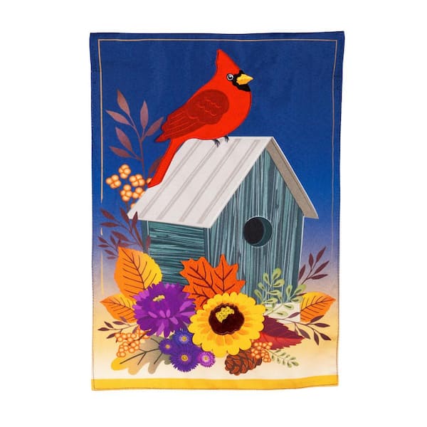 Evergreen 1 ft. x 1-1/2 ft. Cardinal Birdhouse Garden Linen Flag