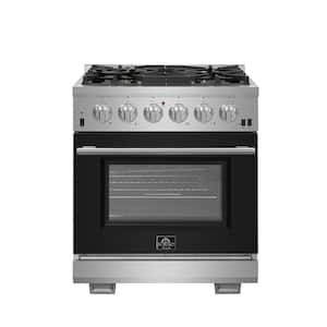 Capriasca 30 in. 4.32 cu. ft. Oven Gas Range with 5 Gas Burners in Stainless Steel with Black Door