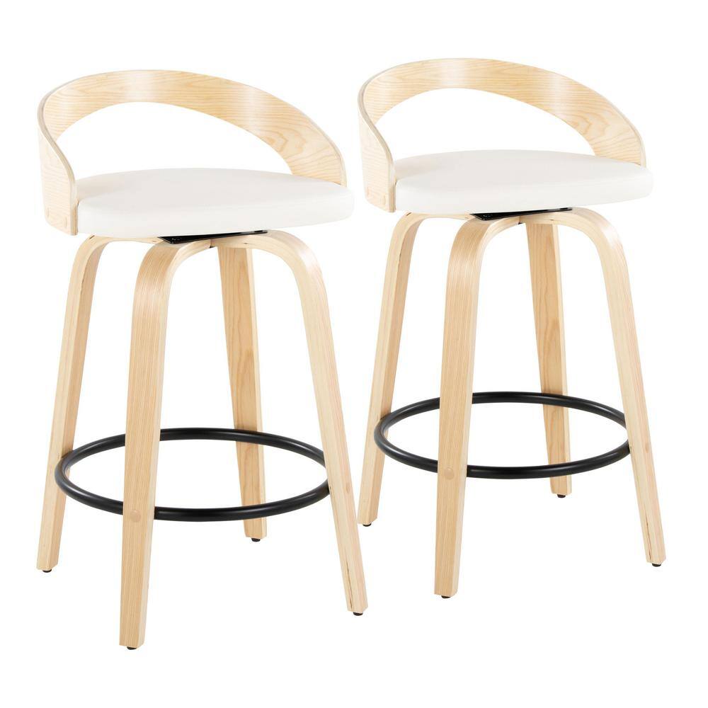Set of 2 White Swivel Counter Stools with Wood Legs