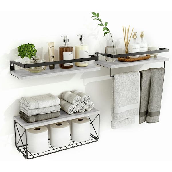 Cubilan 15.7 in. W x 6 in. D x 5 in. H White Decorative Wall Shelf, Bathroom Shelves with Storage Basket