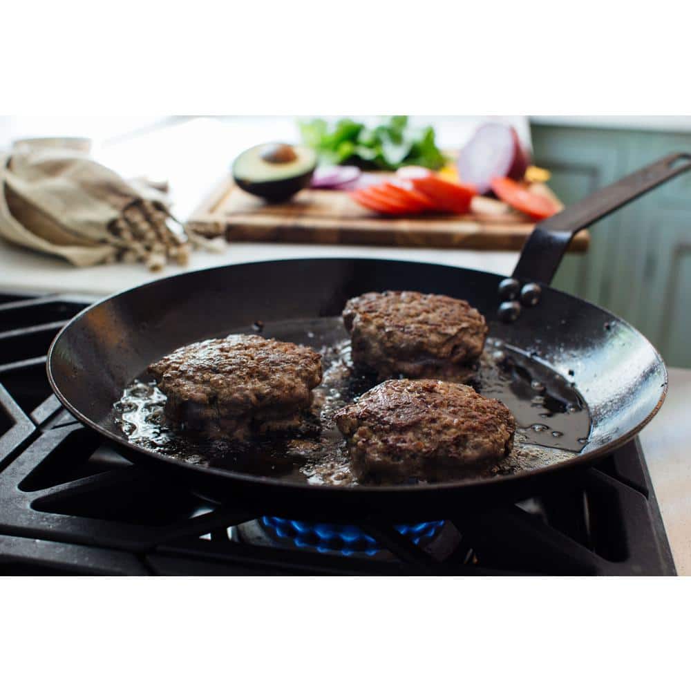 8-Inch Black Carbon Steel Non-Stick Skillet with Metal Handle