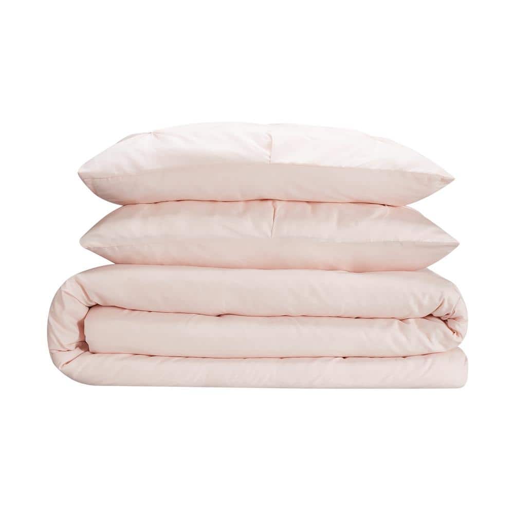 Blush Pink Pleated Fast-Drying Full/Queen Duvet Set