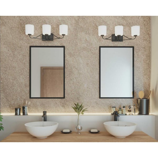 Tobin Collection 3-Light Matte Black Etched White Glass Modern Bath Vanity Light