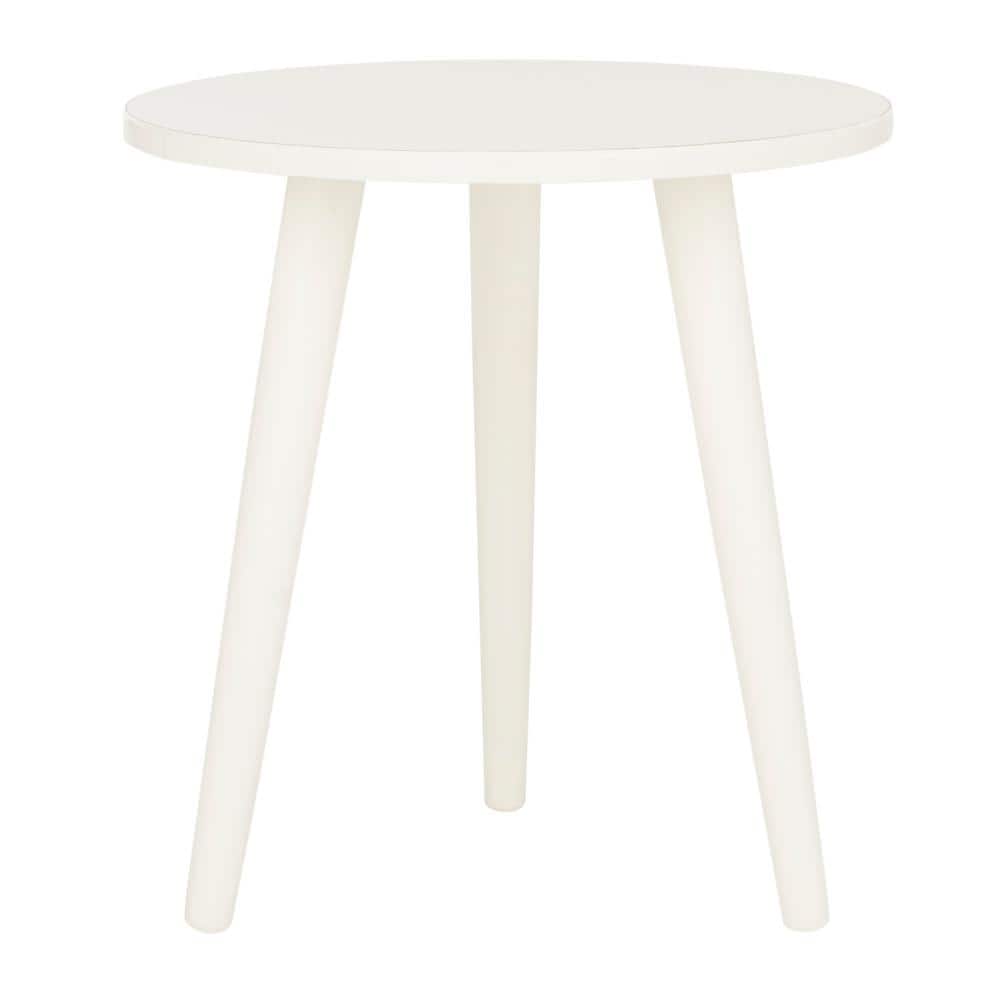 Distressed White Round Pine Wood Accent Table