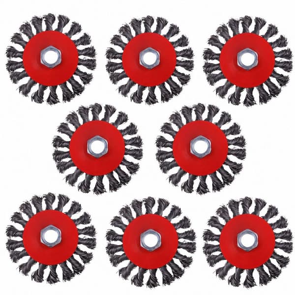 8-Pack 4 in. Wire Wheel Brush for Angle Grinder, Twist Knotted Carbon Steel Wire Wheels, 5/8 in. Thread Arbor