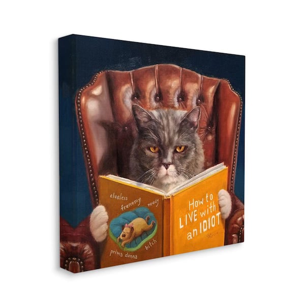 Stupell Industries "Angry Cat Reading Dog Book Feline Pet Humor" by Lucia Heffernan Unframed Animal Canvas Wall Art Print 24 in. x 24 in.