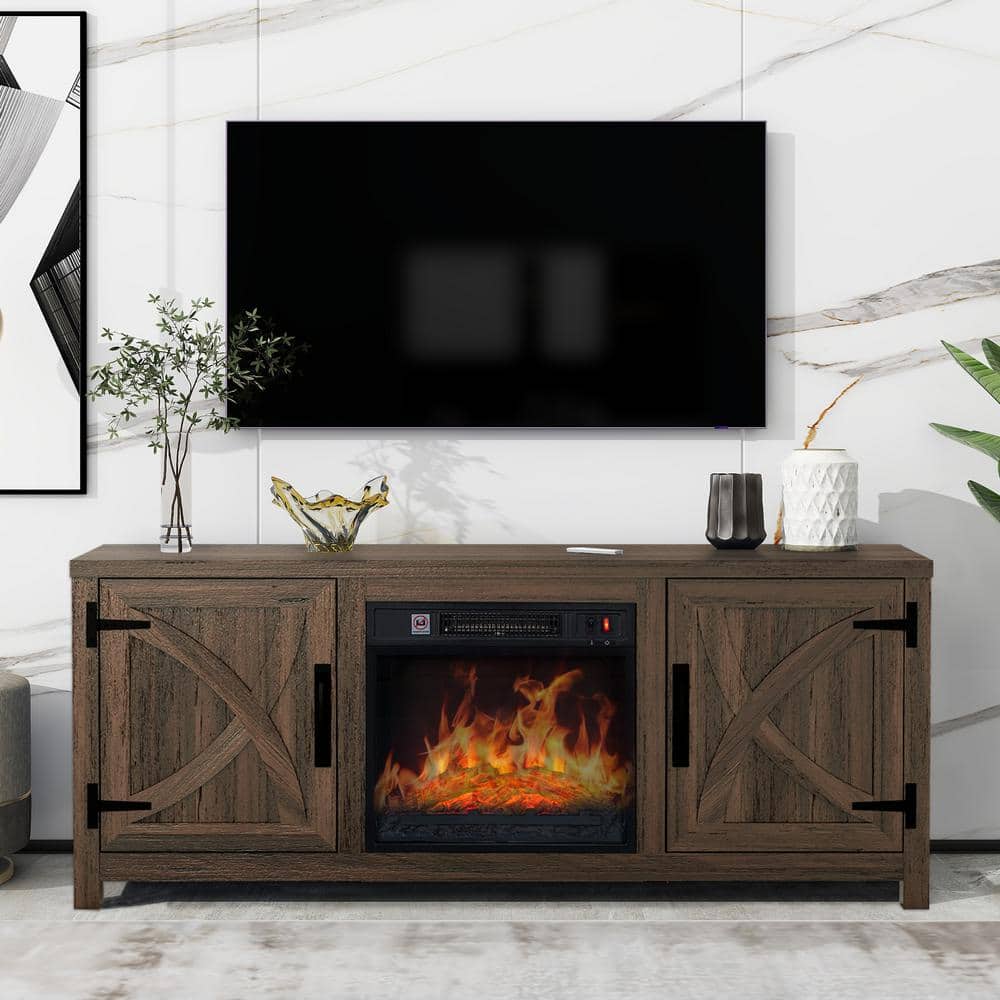 Twin Star International Deerfield TV Stand with ClassicFlame Electric Fireplace 42MMS90151 PC84