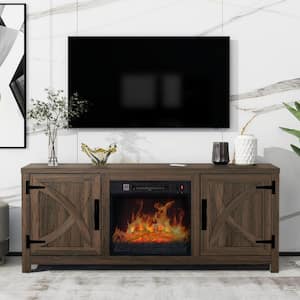 Farmhouse 58 in. Freestanding Media Console Electric Fireplace TV Stand in Dark Brown