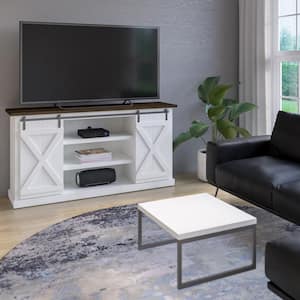 63.38 in. White TV Stand Fits TVs up to 70 in. with Sliding Barn Doors