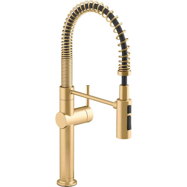 Crue Single-Handle Pull-Down Sprayer Kitchen Faucet in Vibrant Brushed Moderne Brass