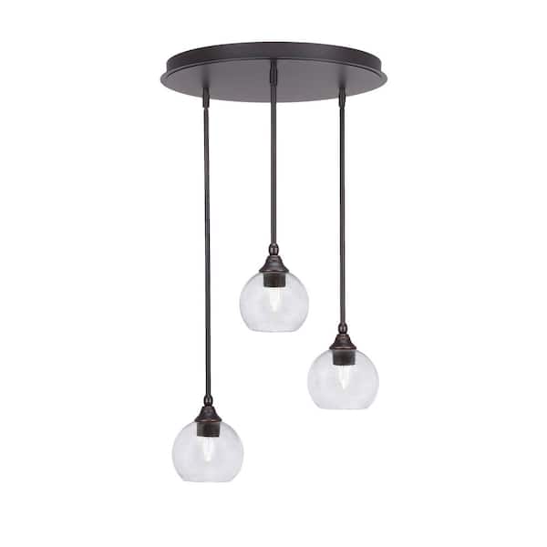Unbranded Villa 3 Light Dark Granite Pendant, Cluster Pendant Light with 5.75 in. Clear Bubble Glass Shades, No Bulbs Included