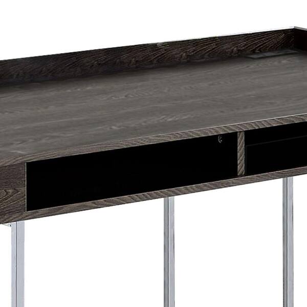 Wooden Desk with Metal Base and Open Compartments Brown