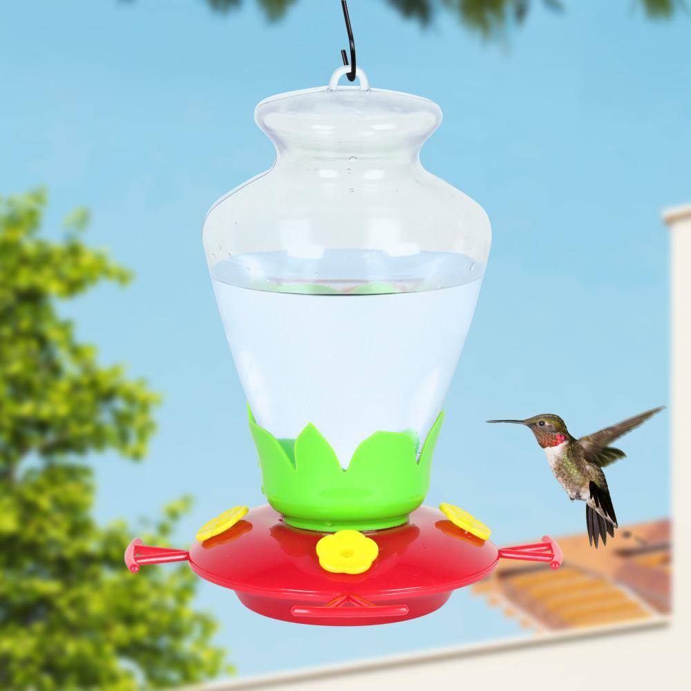 Clear Plastic Hanging Hummingbird Feeder with Red Base