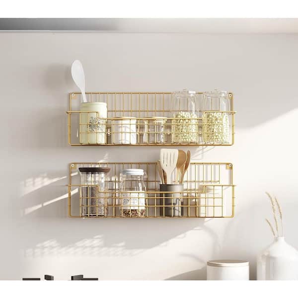 14.57 in. (Pack-4) Metal Wall Mount Spice Rack in Gold