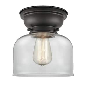 Bell 8 in. 1-Light Matte Black, Clear Flush Mount with Clear Glass Shade
