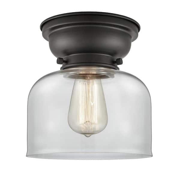 Innovations Bell 8 in. 1-Light Matte Black, Clear Flush Mount with Clear Glass Shade
